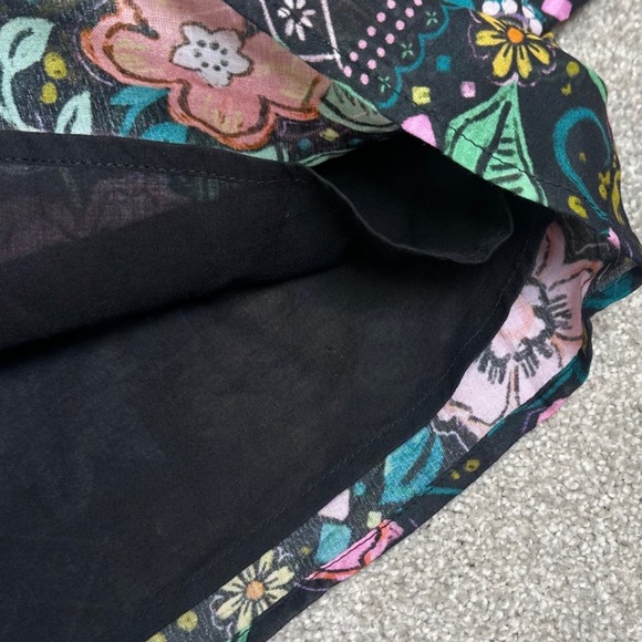 AVARA Black Floral S Print Button Front Blouse Long Sleeve Ruffle Collar Cotton - Picture 4 of 11